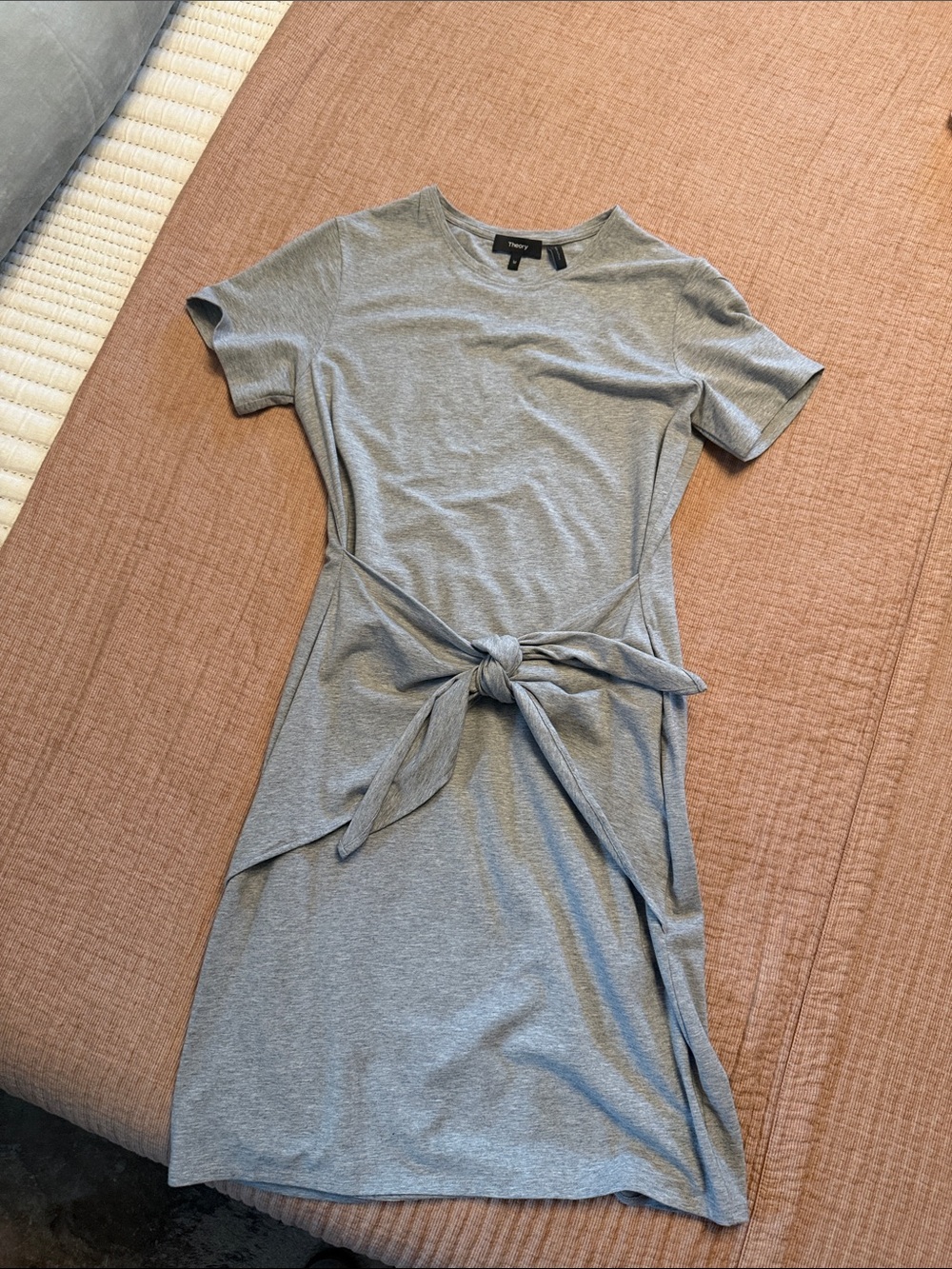 Theory Heather Gray Tie-Waist Jersey Dress